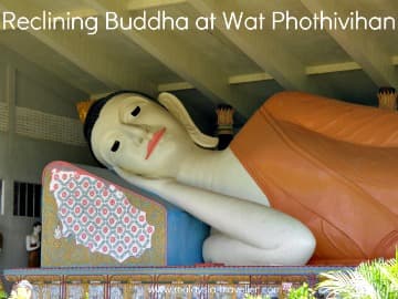 Close view of the reclining Buddha statue at Wat Phothivihan, Tumpat, Kelantan